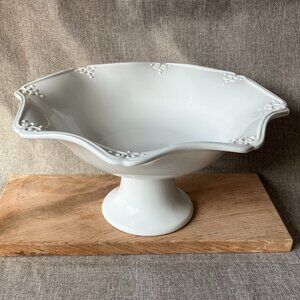Ceriart Portugal 13'' White Scalloped Ruffled Embossed Scrolls Centerpiece Bowl